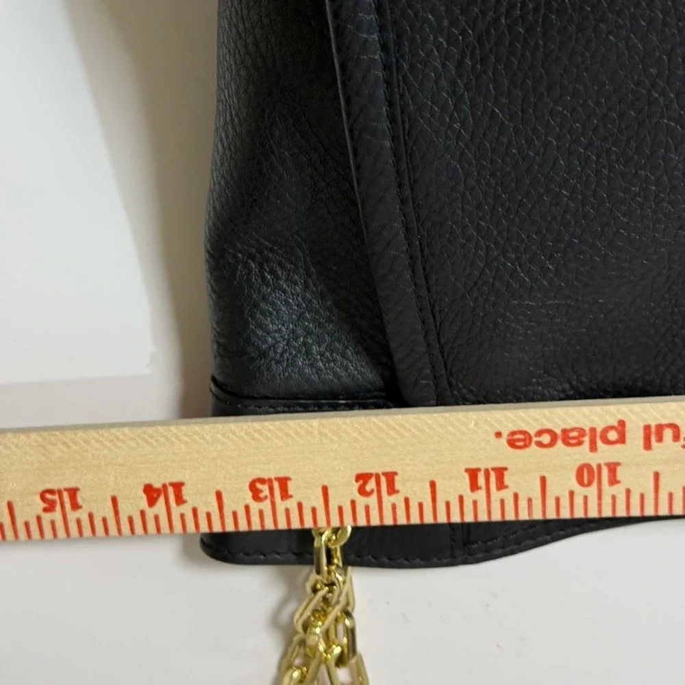 Tory Burch Britten Black Pebbled Leather Chain Tote Shoulder Bag Gold Hardware